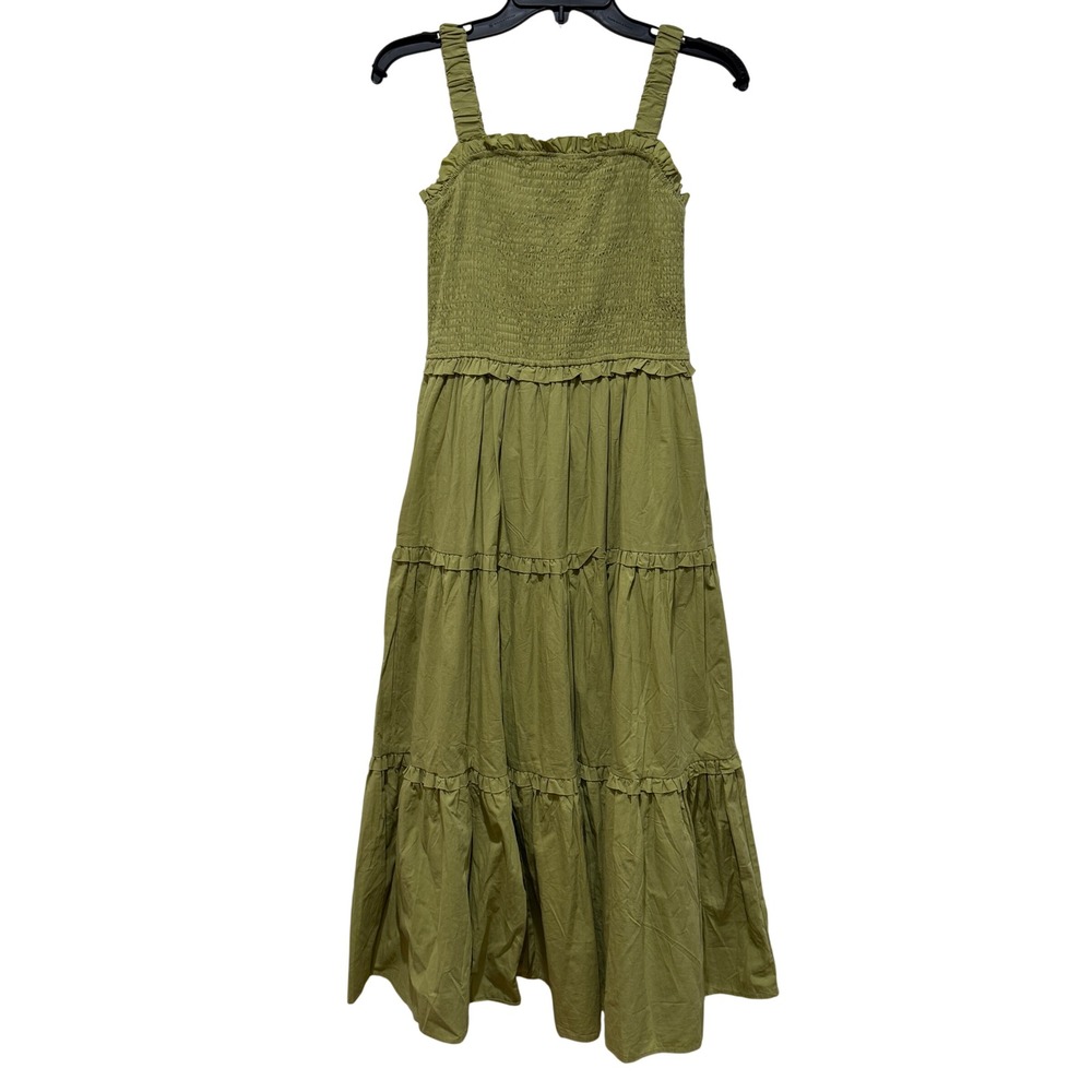 Dress Forum Green Smocked Tiered Midi Dress S Small Casual Vacation Resortwear